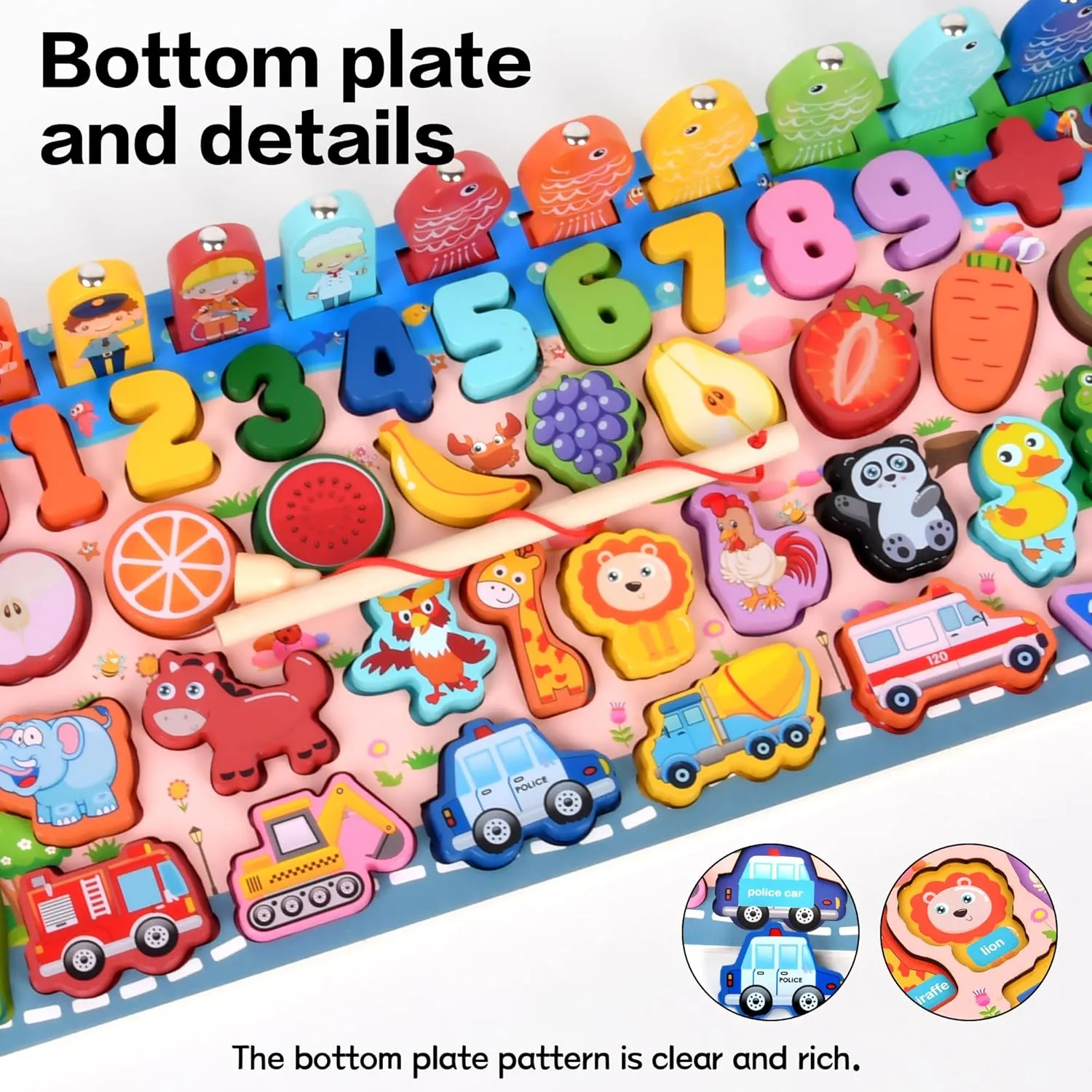 Wooden alphanumeric Shapes Jigsaw Ring Count Classification Toys Math Shapes Building Blocks Toddler Learning Playboard Math Fishing Educational Toys Montessori Educational (color2)