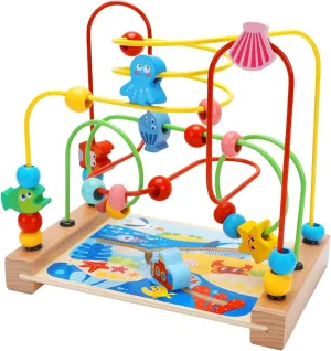 Wooden Bead Maze Toys Developmental Hand Eye Coordination Wooden Colorful Roller Coaster Preschool for Birthday Gifts Baby, sea