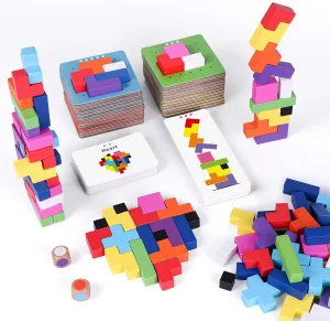 Wooden Block Game 120Pcs Fast-Paced Stacking Building Block Game Challenging Board Games for Kids 1 to 6 Players Color Block Puzzles Party Games for Ages 4 