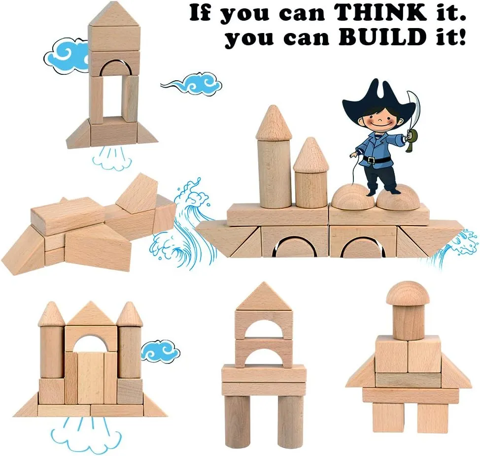 Wooden Building Blocks Set for Kids - Stacker Stacking Game Construction Toys Set Preschool Colorful Learning Educational Toys - Geometry Wooden Blocks for 3  Year Old Boys & Girls