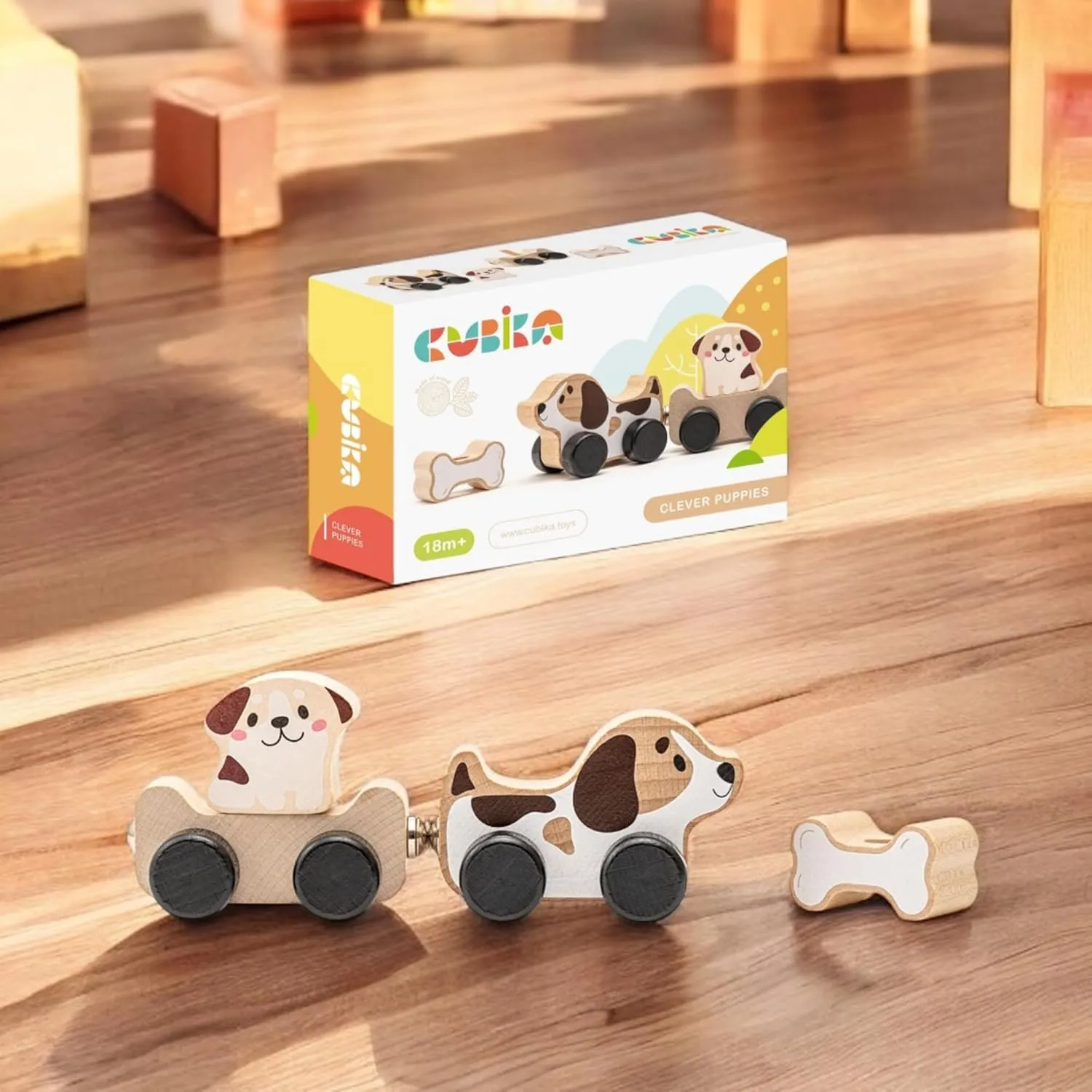 Wooden Clever Puppies Train Toy – Magnetic Dog-Themed Wood Toy Playset for Toddlers 18 Months  – Montessori Toy for Fine Motor Skills and Imaginative Play