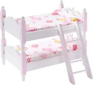 Wooden Dollhouse Furniture 1/12 Scale Dollhouse Baby Bunk Bed with Ladder for Miniature Dollhouse Accessories