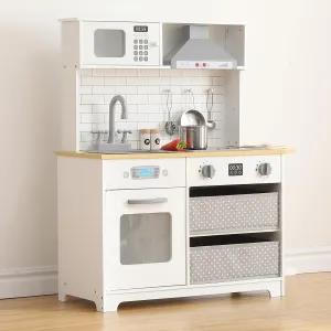 Wooden Play Kitchen for Kids - Innovative Corner Design, Realistic Cooking Sounds, Complete Accessories, Ample Storage Space, and Sound & Light Features
