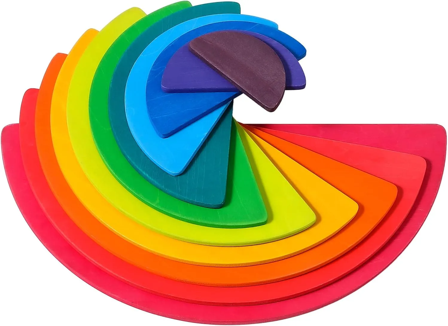 Wooden Semicircle Stacker Toys, 11 Pcs Semicircle Rainbow Stacking Puzzle, Building Blocks Board Set for Kids, Learning Creative Thinking Toys