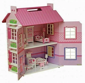 Wooden Country Dolls House with Furniture