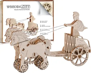 WOODEN.CITY Roman Chariot - 3D Wooden Model Kit for Adults - Roman Warrior & Horse - Portable, Small, Antique Style