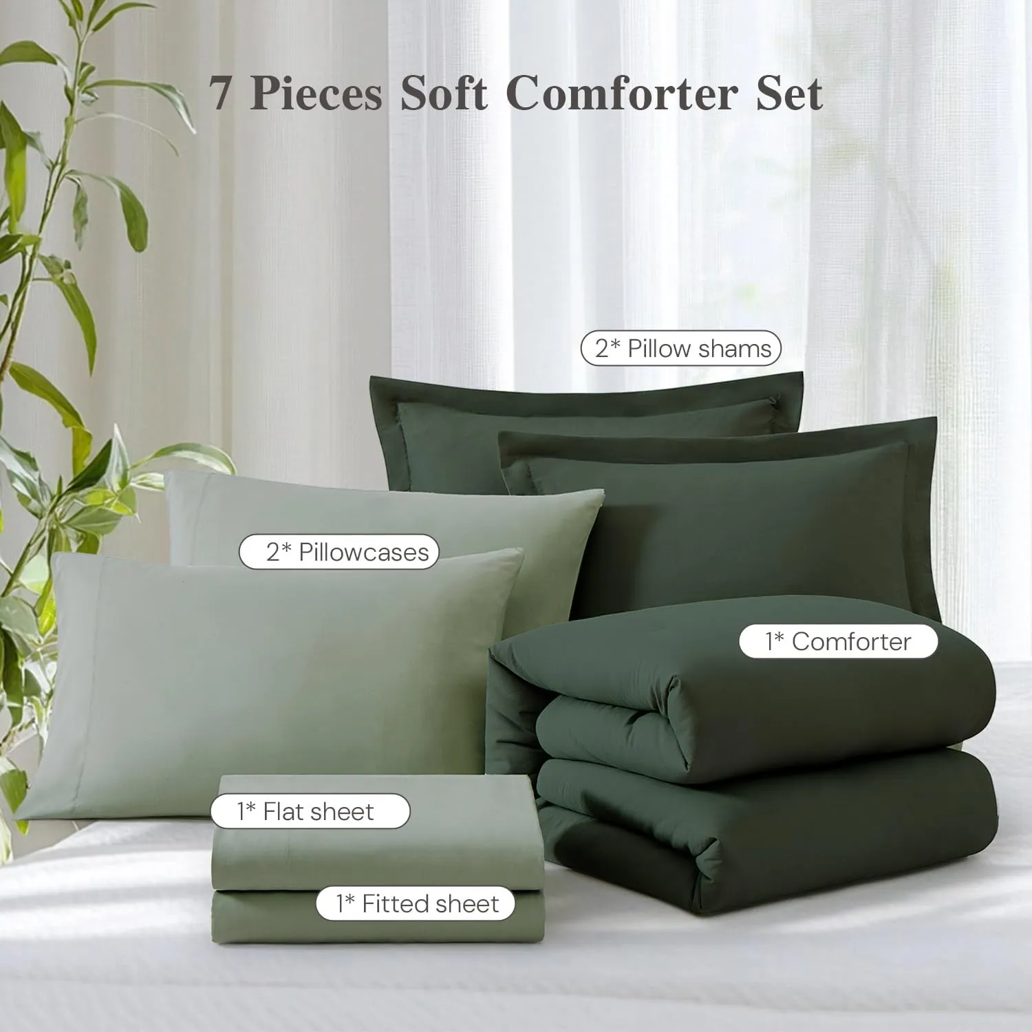 WRENSONGE King Comforter Set, 7 Pieces Deep Forest Soft Bed in a Bag King with Fitted Sheet, Flat Sheet, 2 Pillow Shams, and 2 Pillowcases- Warm Bedding Set for All Season