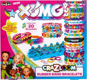 XOMG POP! CRA-Z-Loom Rubber Band Bracelet Maker Kit with Neon Bands, Beads, Charms and Loom, Gift for Ages 8 and Up