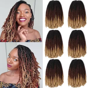 Xtrend 10 Inch 6 Packs Spring Twist Hair For Butterfly Faux Locks Crochet Braiding Hair Synthetic Fluffy Hair Extension For Women (1B/30/27#)