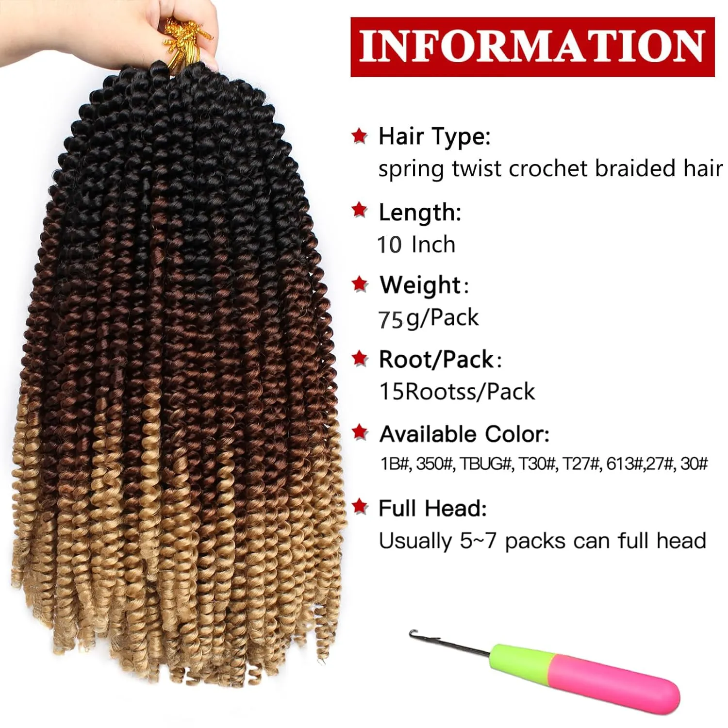 Xtrend 10 Inch 6 Packs Spring Twist Hair For Butterfly Faux Locks Crochet Braiding Hair Synthetic Fluffy Hair Extension For Women (1B/30/27#)