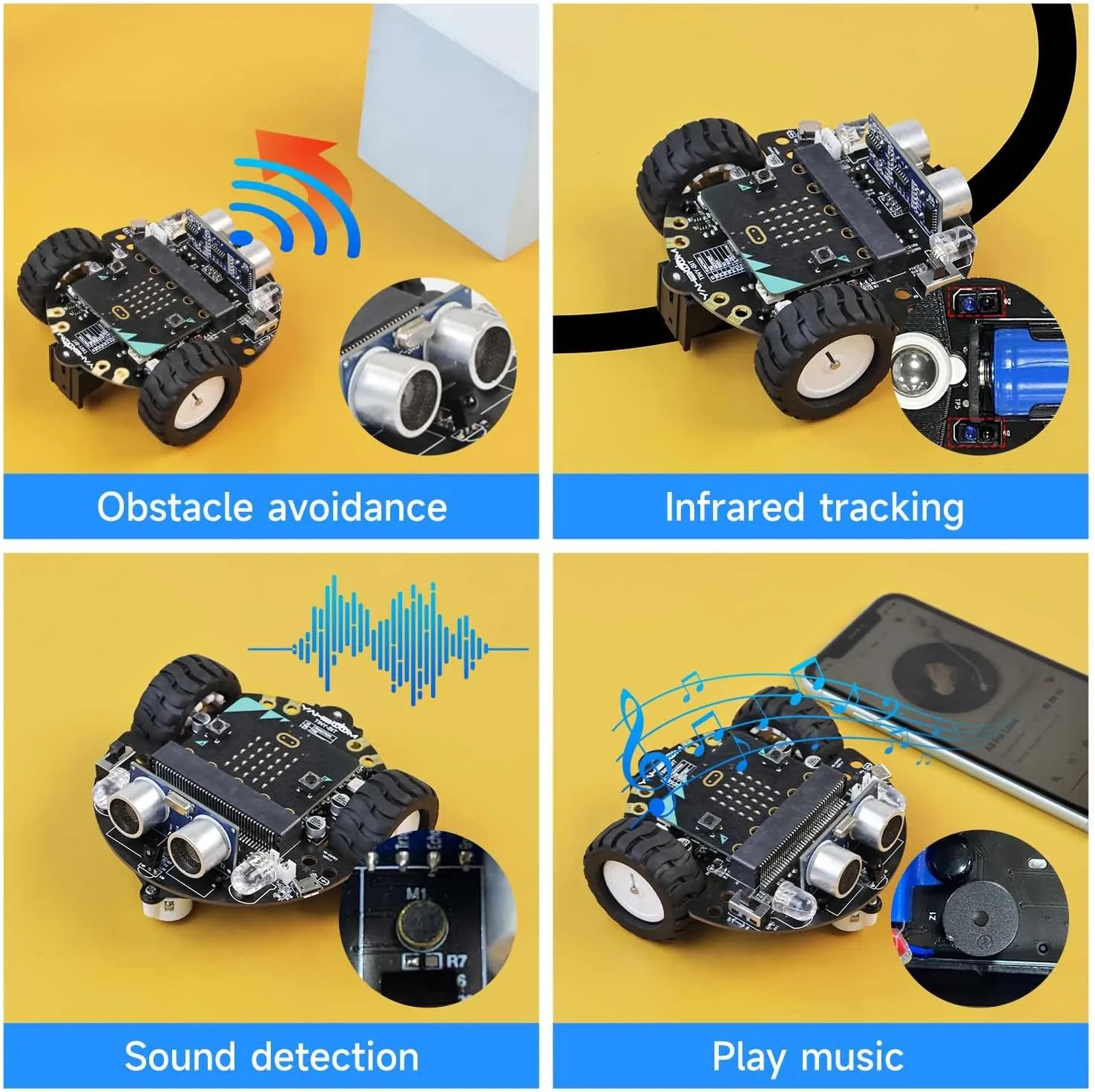 Yahboom Micro:bit DIY Coding Science Building Kit Smart Toys Car Robotic Kit Learning Educational STEM Projects for Kids Ages 8-12（Without Microbit）