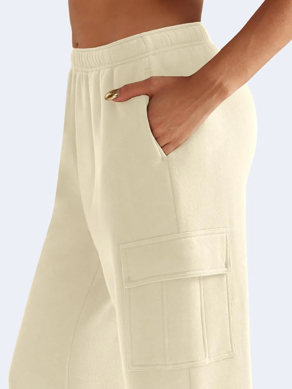 YEOREO Sweatpants Womens Cargo Pants Fleece Lined Wide Leg Joggers Baggy Drawstring Nairi Sweat Pants with Pockets