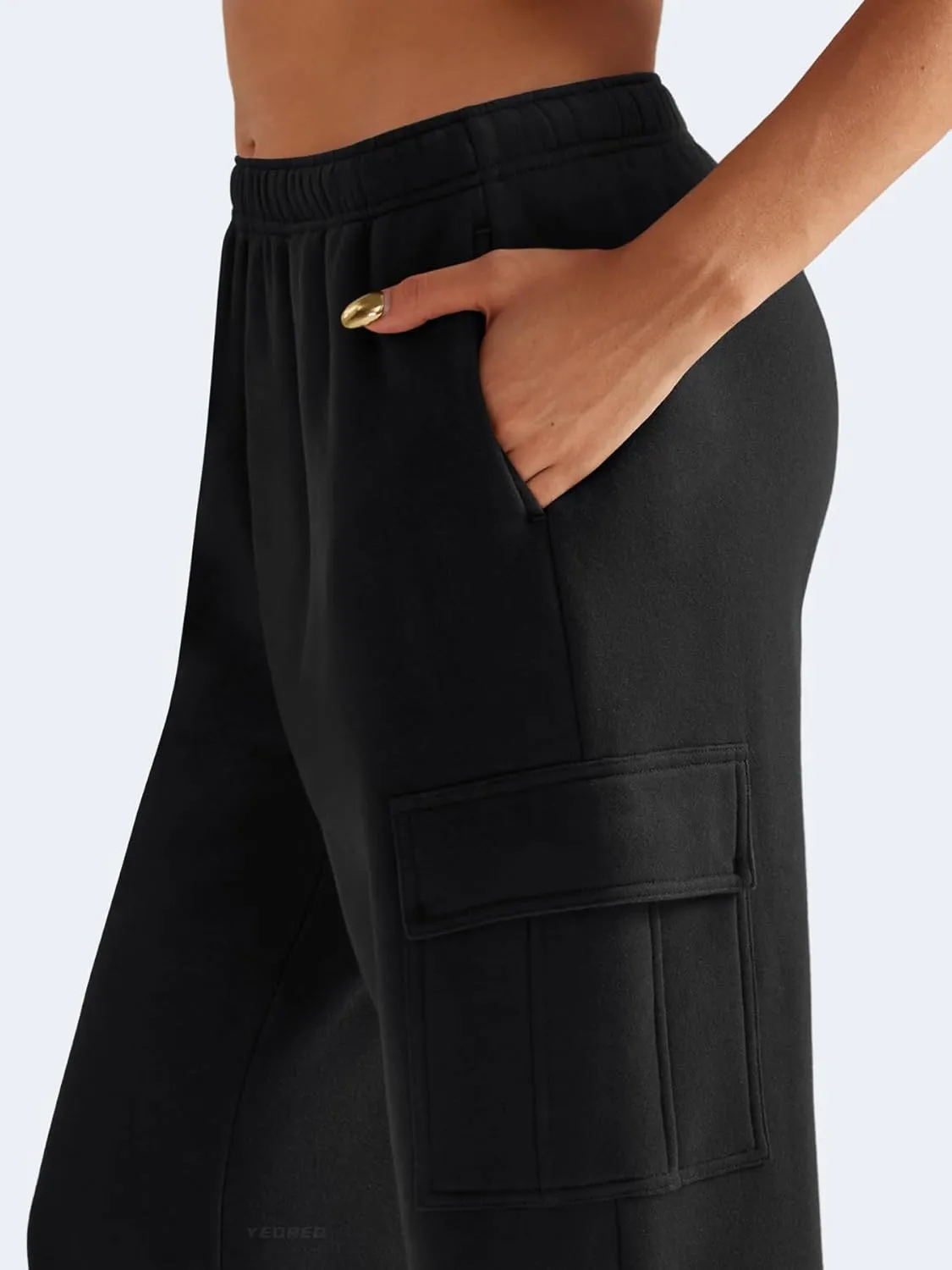 YEOREO Sweatpants Womens Cargo Pants Fleece Lined Wide Leg Joggers Baggy Drawstring Nairi Sweat Pants with Pockets