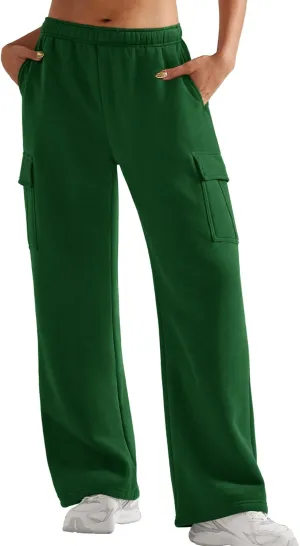 YEOREO Sweatpants Womens Cargo Pants Fleece Lined Wide Leg Joggers Baggy Drawstring Nairi Sweat Pants with Pockets