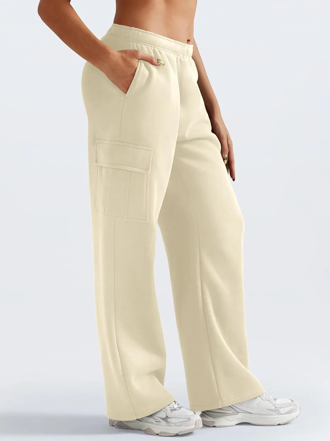 YEOREO Sweatpants Womens Cargo Pants Fleece Lined Wide Leg Joggers Baggy Drawstring Nairi Sweat Pants with Pockets