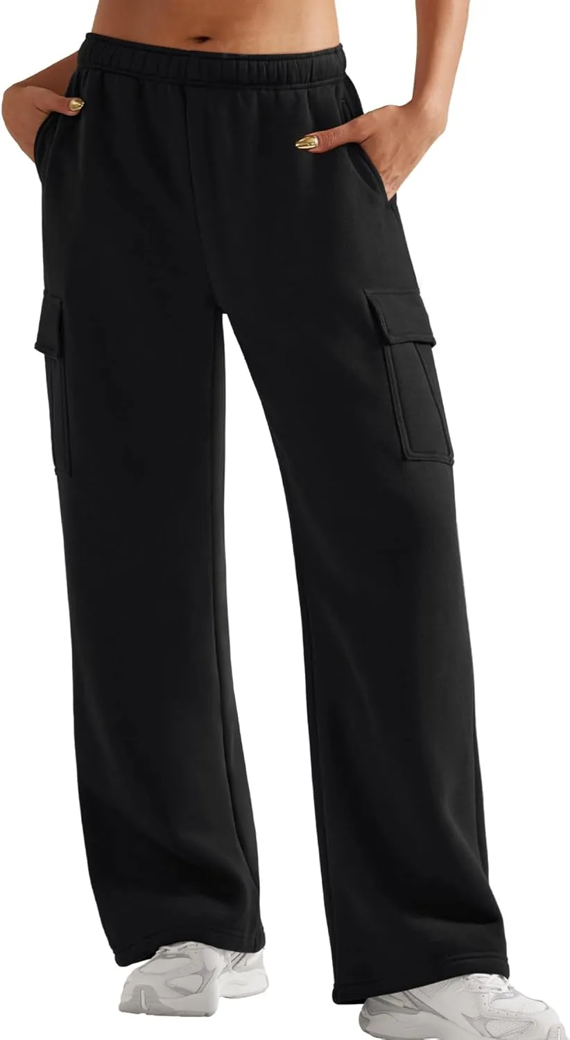 YEOREO Sweatpants Womens Cargo Pants Fleece Lined Wide Leg Joggers Baggy Drawstring Nairi Sweat Pants with Pockets