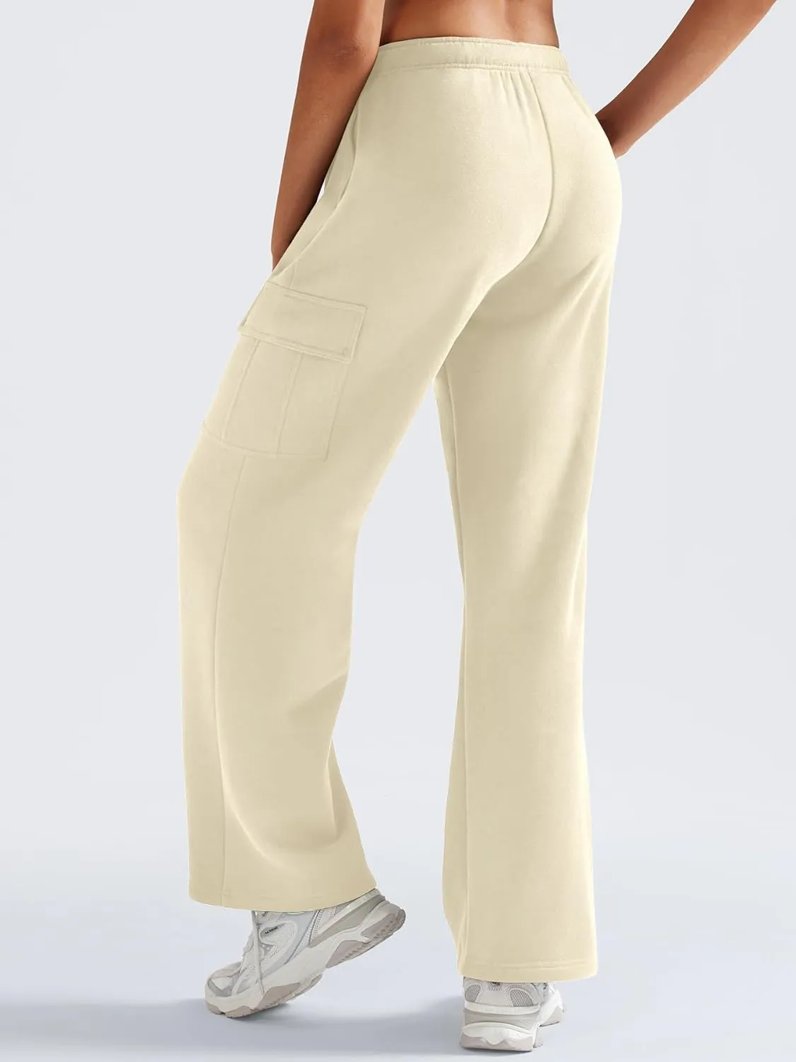 YEOREO Sweatpants Womens Cargo Pants Fleece Lined Wide Leg Joggers Baggy Drawstring Nairi Sweat Pants with Pockets