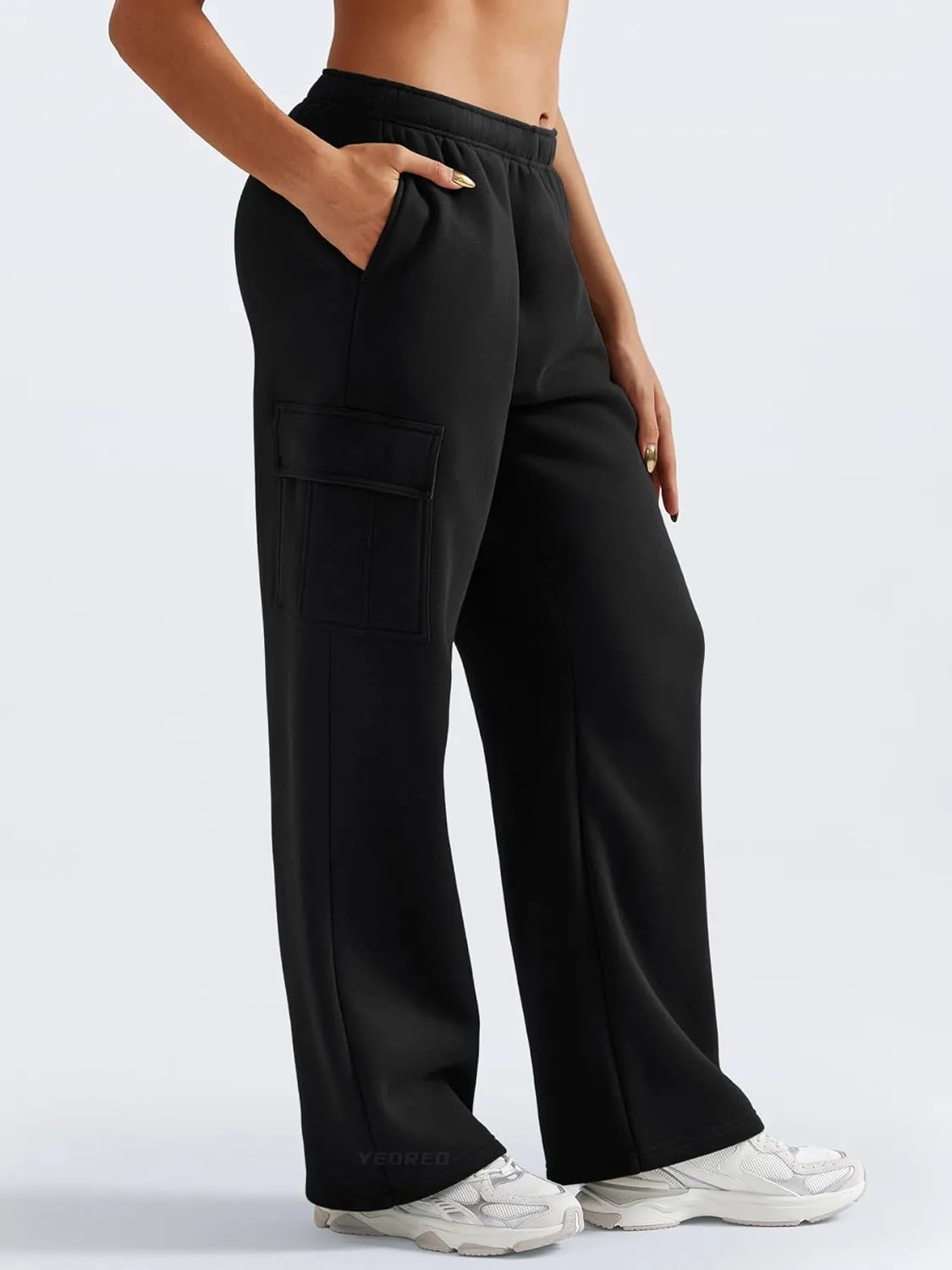 YEOREO Sweatpants Womens Cargo Pants Fleece Lined Wide Leg Joggers Baggy Drawstring Nairi Sweat Pants with Pockets