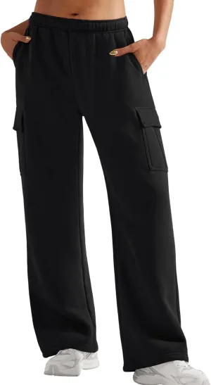 YEOREO Sweatpants Womens Cargo Pants Fleece Lined Wide Leg Joggers Baggy Drawstring Nairi Sweat Pants with Pockets