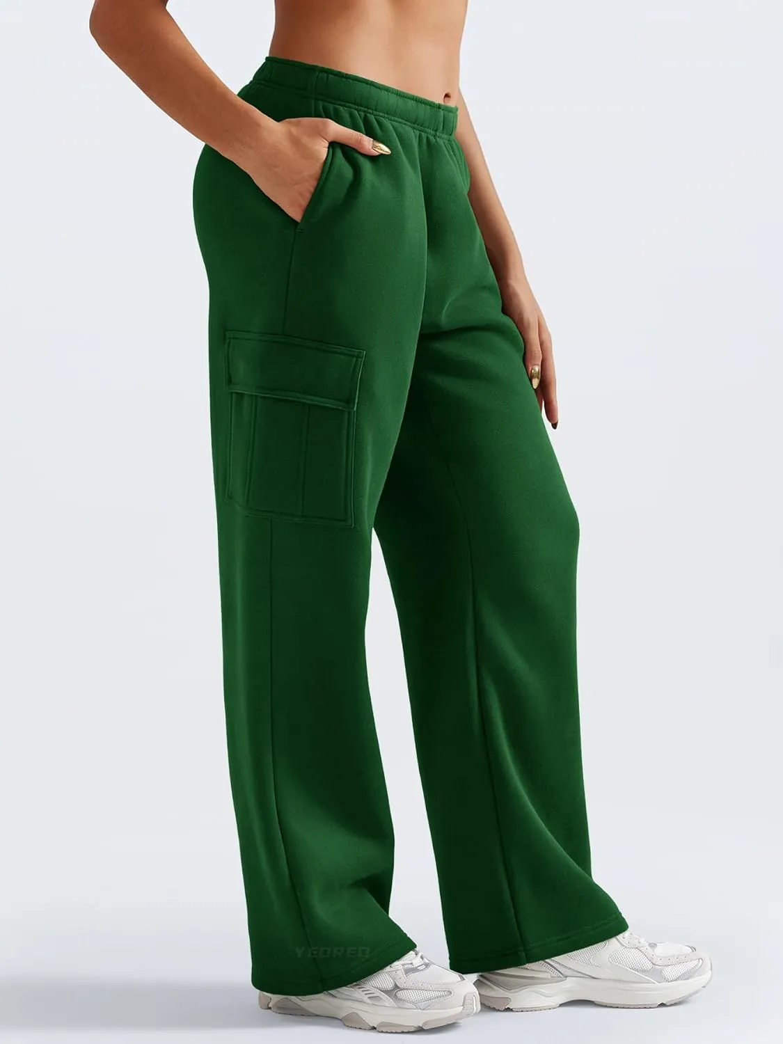 YEOREO Sweatpants Womens Cargo Pants Fleece Lined Wide Leg Joggers Baggy Drawstring Nairi Sweat Pants with Pockets
