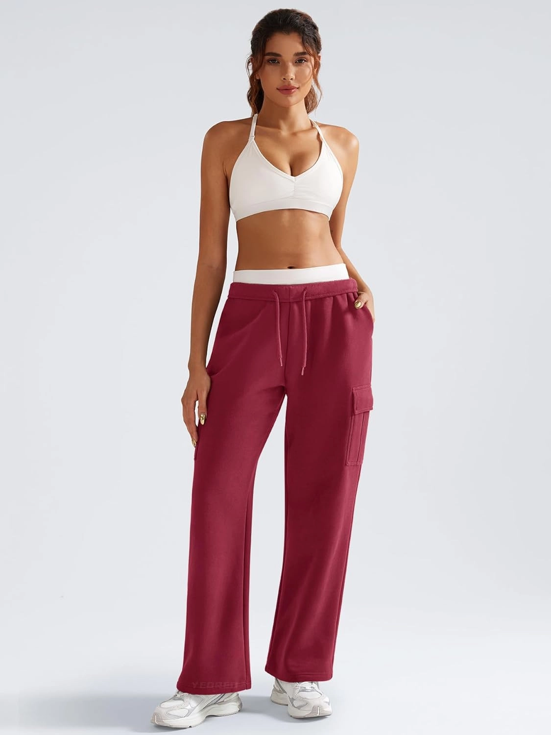 YEOREO Sweatpants Womens Cargo Pants Fleece Lined Wide Leg Joggers Baggy Drawstring Nairi Sweat Pants with Pockets