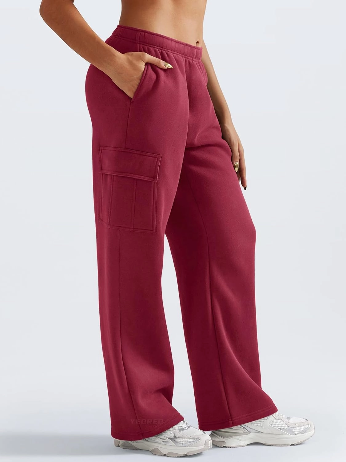 YEOREO Sweatpants Womens Cargo Pants Fleece Lined Wide Leg Joggers Baggy Drawstring Nairi Sweat Pants with Pockets