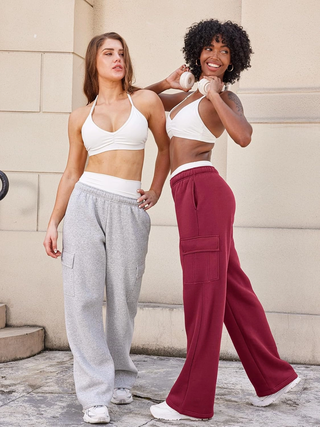 YEOREO Sweatpants Womens Cargo Pants Fleece Lined Wide Leg Joggers Baggy Drawstring Nairi Sweat Pants with Pockets