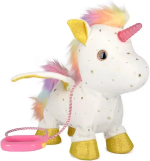 YH YUHUNG Interactive Walking Unicorn Plush Toy, Remote Control Leash, Light-Up Horn, Golden Wings, Kids Gift