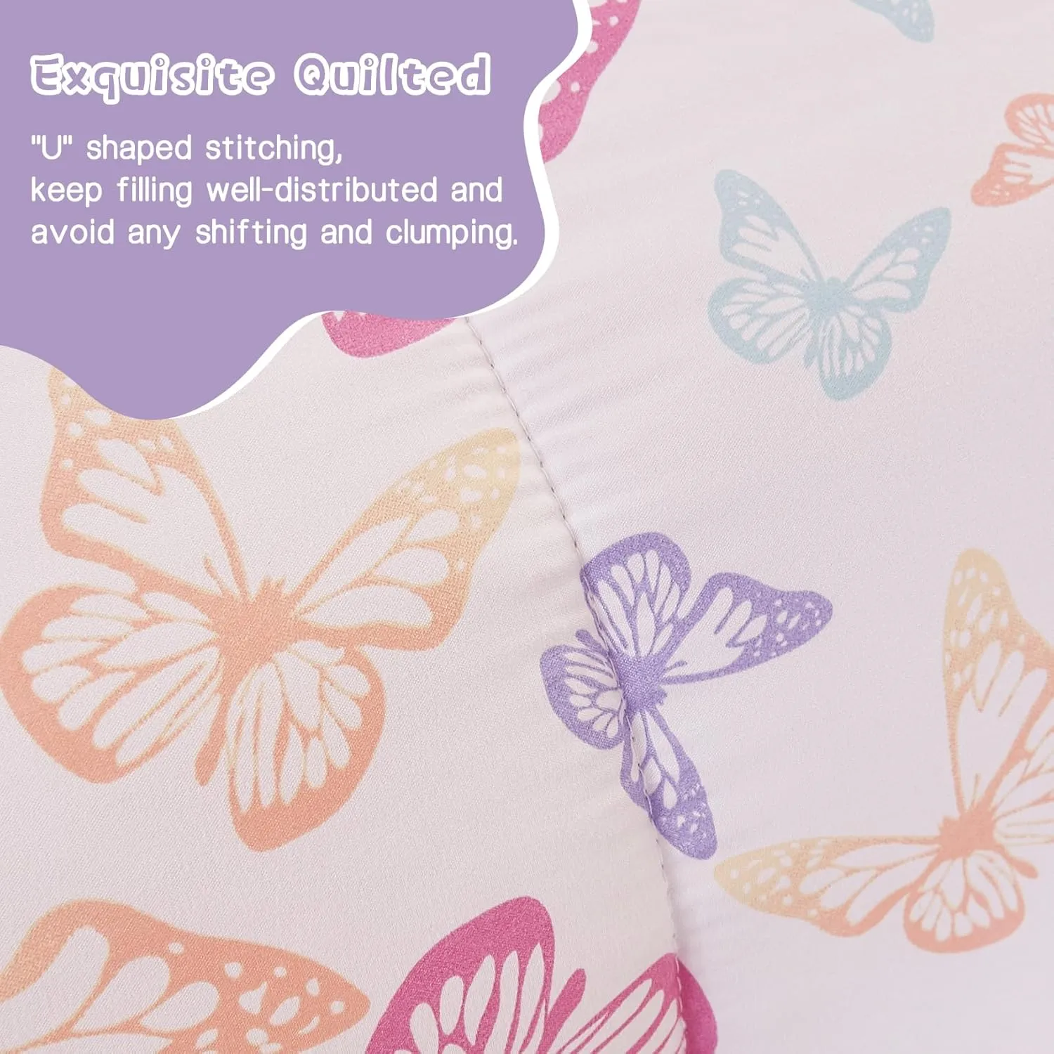 Yibeizi Butterfly Kids Comforter Set for Girls Twin, Cute Quilted Lavender Printed Bedding Set with Pillow Sham, Lightweight Soft Breathable Machine Washable Bed Set 2 Piece