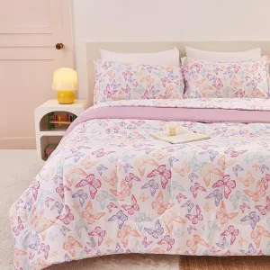 Yibeizi Butterfly Kids Comforter Set for Girls Twin, Cute Quilted Lavender Printed Bedding Set with Pillow Sham, Lightweight Soft Breathable Machine Washable Bed Set 2 Piece