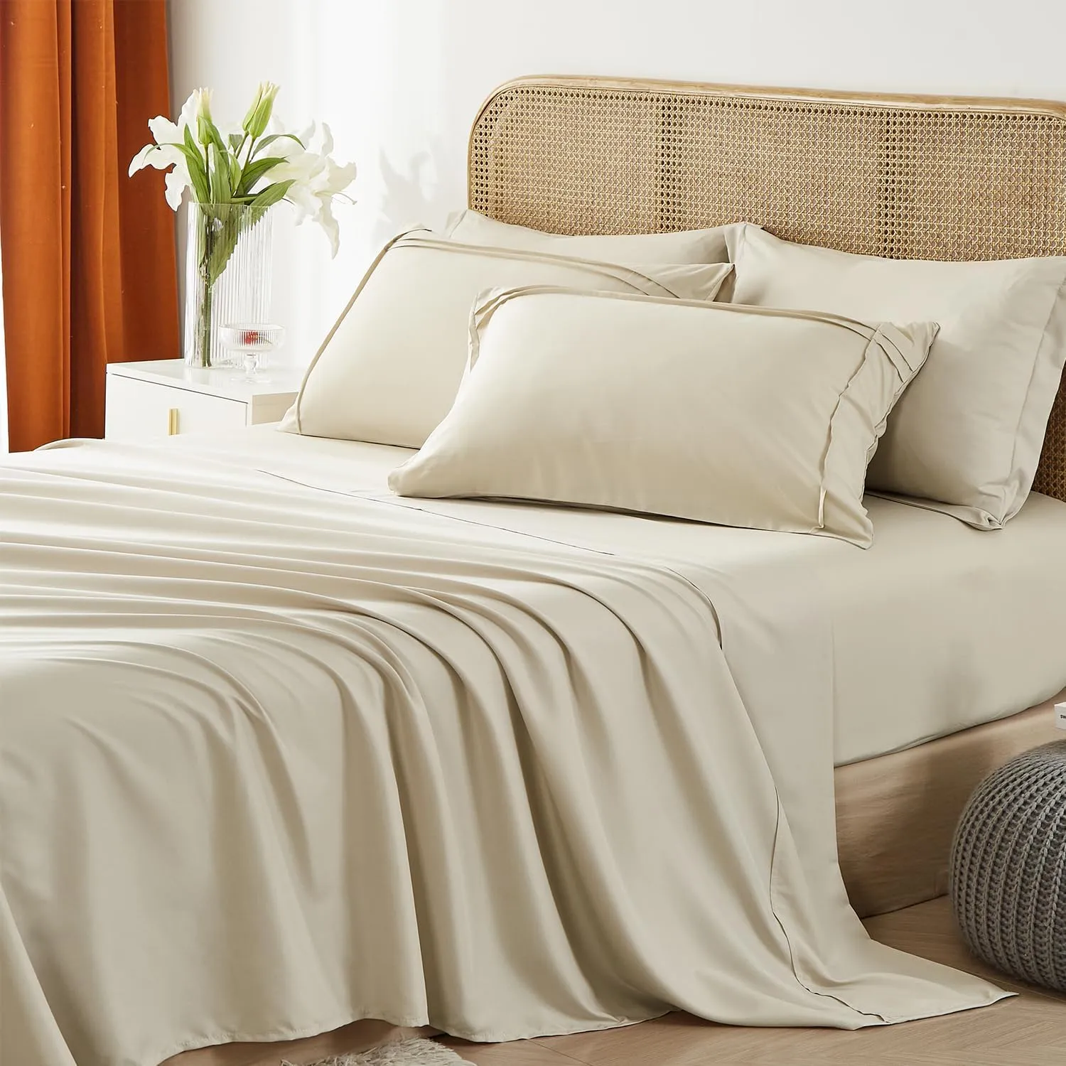 Yogeneg Twin Comforter Set 5 Piece Bed in a Bag,Grid Pinch Pleat Beige Twin Bedding Set,Striped Textured Soft Microfiber Comforter with Sheet Set,All Season Complete Bed Set(Beige,Twin)