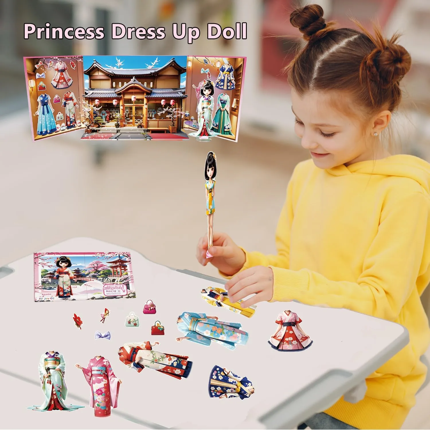 Yuzee Paper Dolls Stickers - Magnetic Dress Up Dolls for Girls - Toddler Travel Toys - 1 Paper Doll and 33 Clothing Accessories with 3D Magnetic Game Scene, Foster Creativity and Imagination