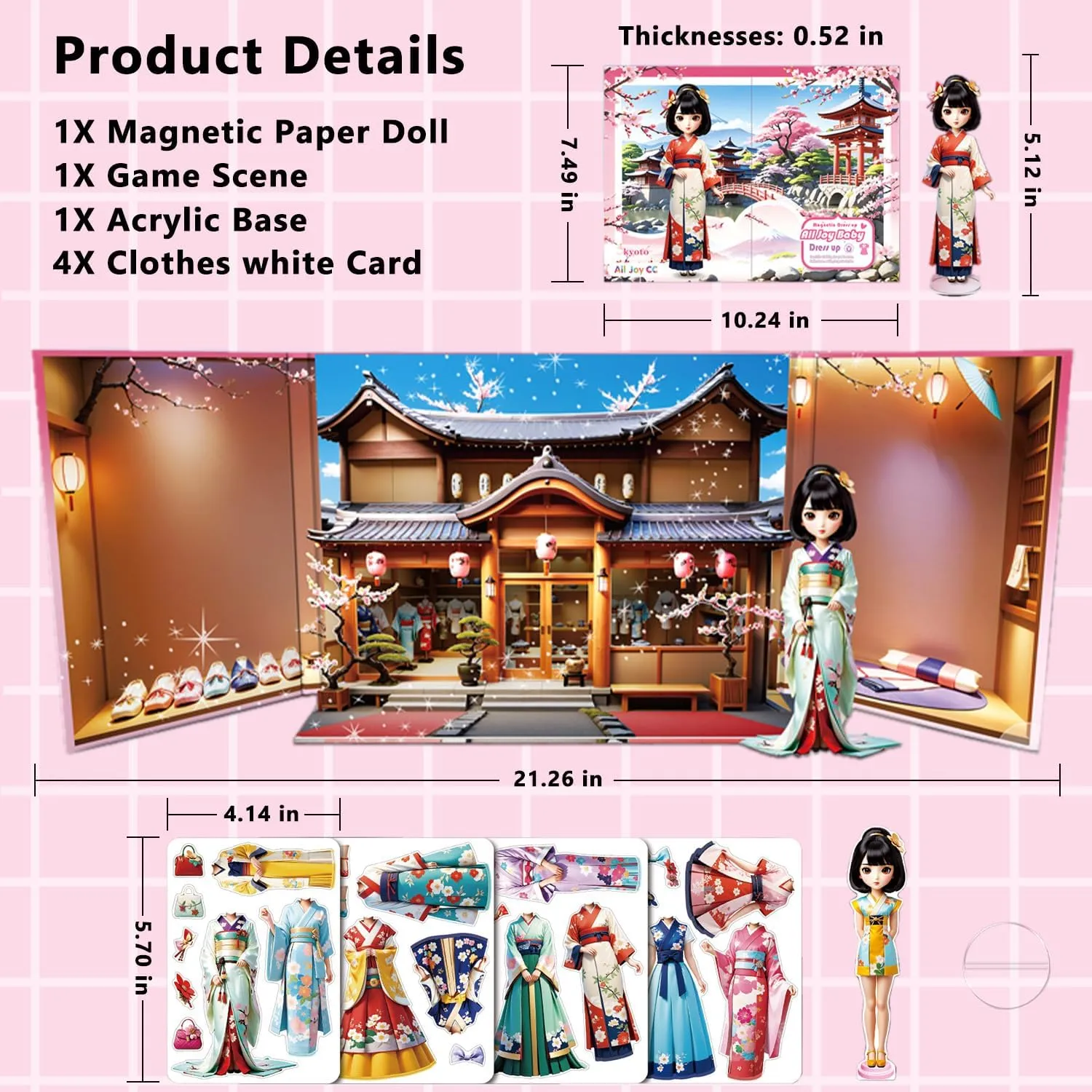Yuzee Paper Dolls Stickers - Magnetic Dress Up Dolls for Girls - Toddler Travel Toys - 1 Paper Doll and 33 Clothing Accessories with 3D Magnetic Game Scene, Foster Creativity and Imagination