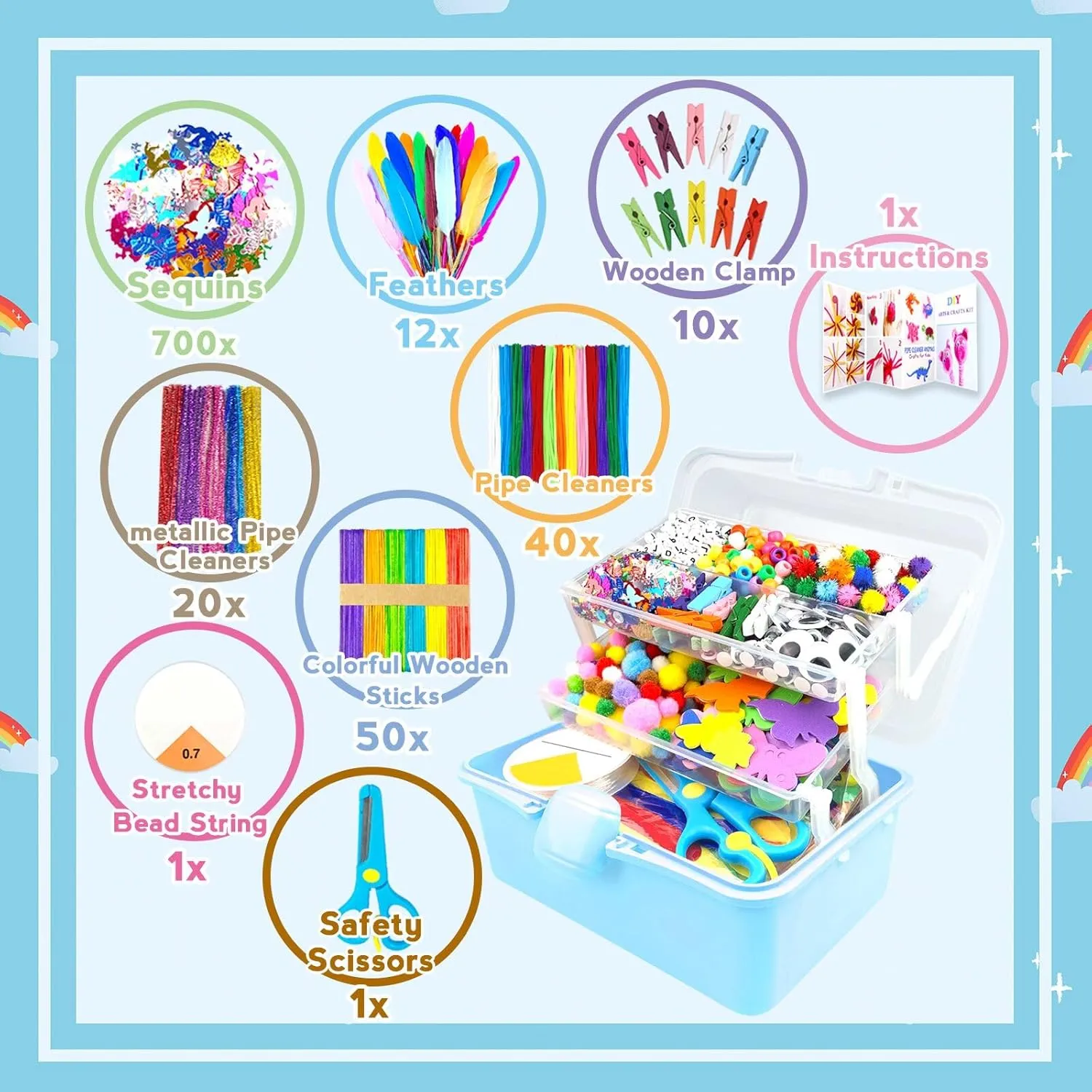 ZEIZHUBN Arts and Crafts Supplies for Kids Crafts Kit with Pipe Cleaners DIY Crafts for Kids Art School Supplies Materials All in Crafting Box Craft Supply Set Gifts for Kid Girls Boys Age 4-8, 8-12