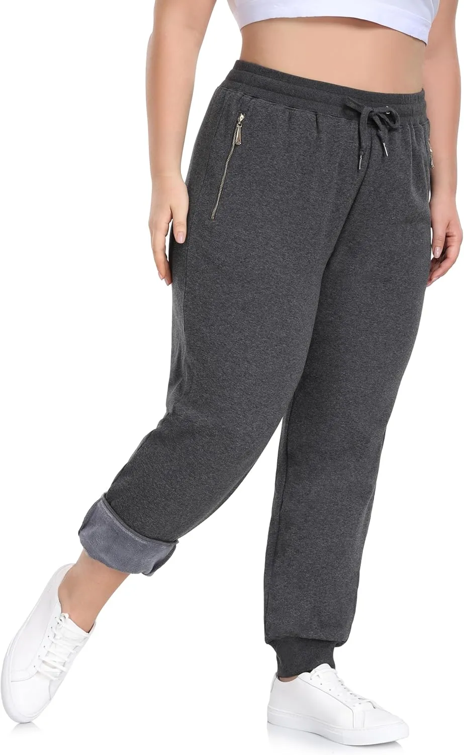 ZERDOCEAN Women's Plus Size Fleece Lined Sweatpants Casual Workout Athletic Joggers Zipper Pockets