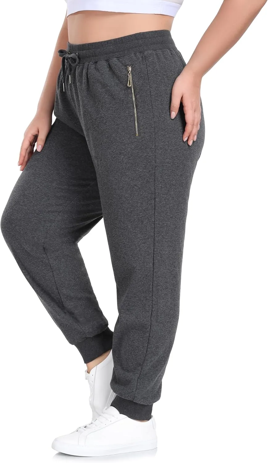 ZERDOCEAN Women's Plus Size Fleece Lined Sweatpants Casual Workout Athletic Joggers Zipper Pockets