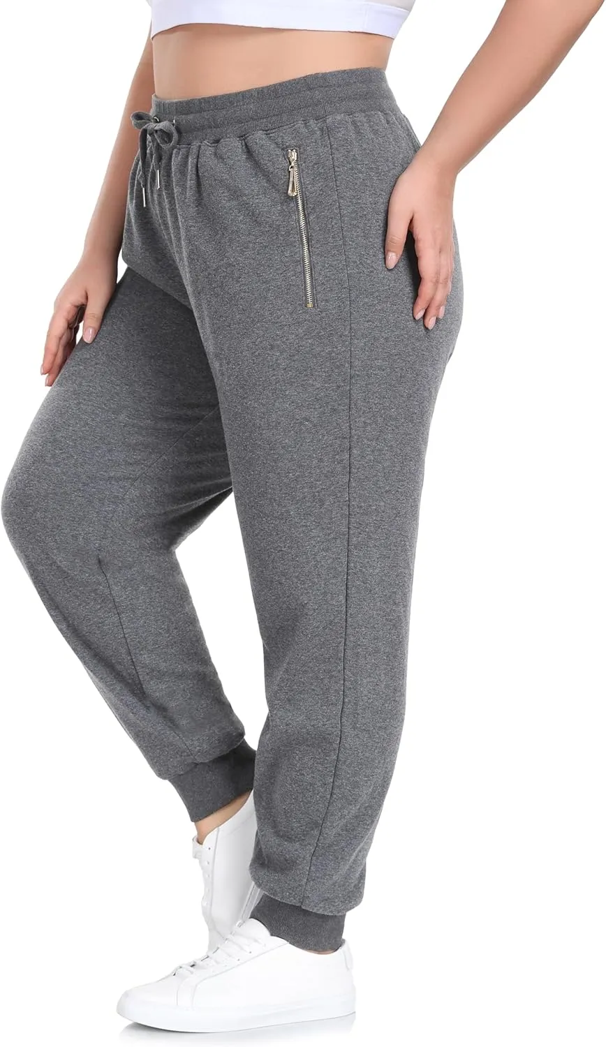 ZERDOCEAN Women's Plus Size Fleece Lined Sweatpants Casual Workout Athletic Joggers Zipper Pockets