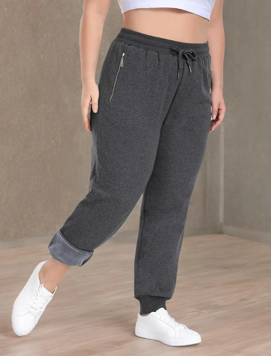 ZERDOCEAN Women's Plus Size Fleece Lined Sweatpants Casual Workout Athletic Joggers Zipper Pockets