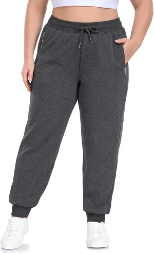 ZERDOCEAN Women's Plus Size Fleece Lined Sweatpants Casual Workout Athletic Joggers Zipper Pockets