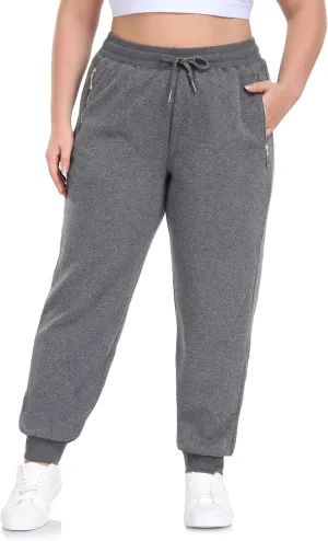 ZERDOCEAN Women's Plus Size Fleece Lined Sweatpants Casual Workout Athletic Joggers Zipper Pockets
