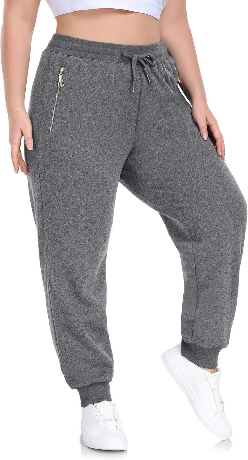 ZERDOCEAN Women's Plus Size Fleece Lined Sweatpants Casual Workout Athletic Joggers Zipper Pockets