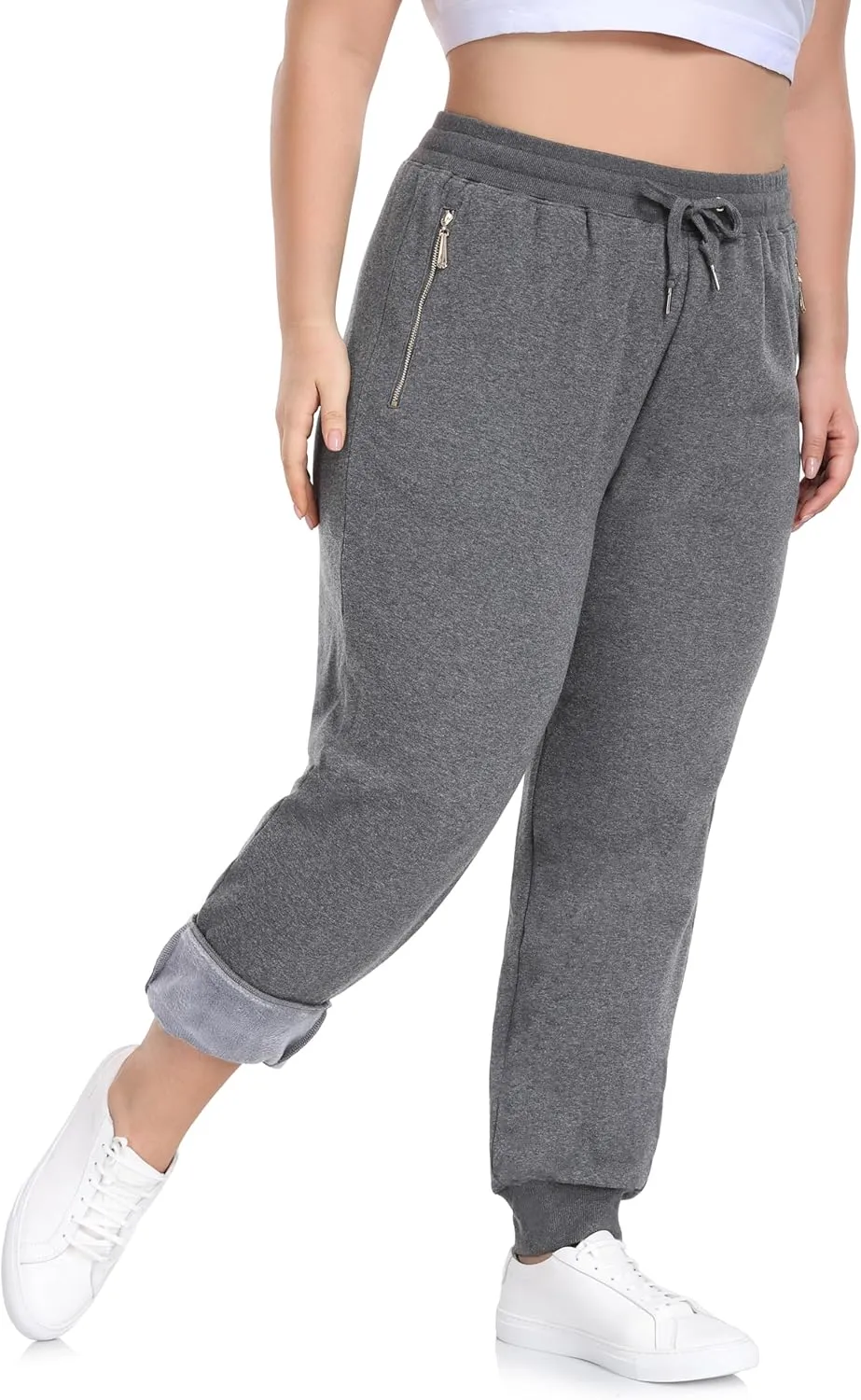 ZERDOCEAN Women's Plus Size Fleece Lined Sweatpants Casual Workout Athletic Joggers Zipper Pockets