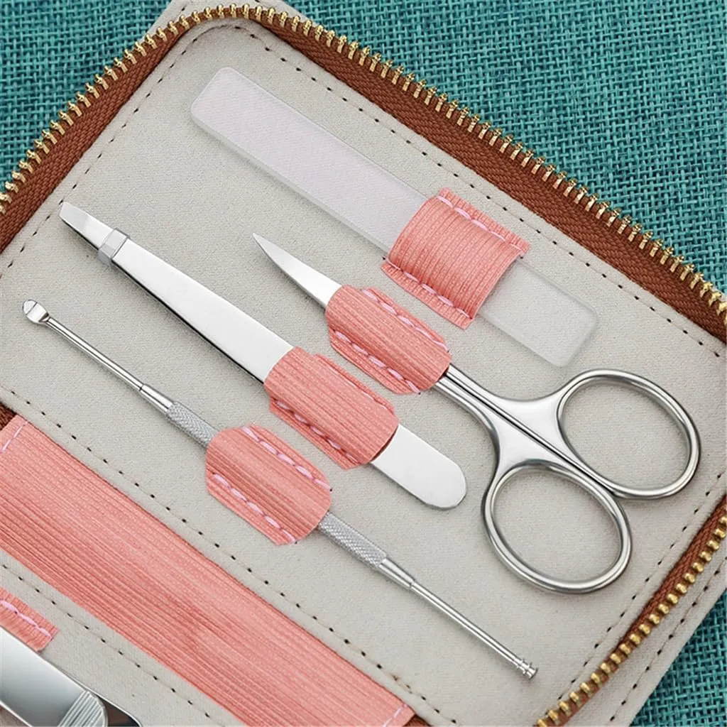 Zipper Pack 7 Piece Stainless Steel Nail Clipper Set Nail Clippers Manicure Tools Nail Art Set, 15.5*10.9*3.5cm