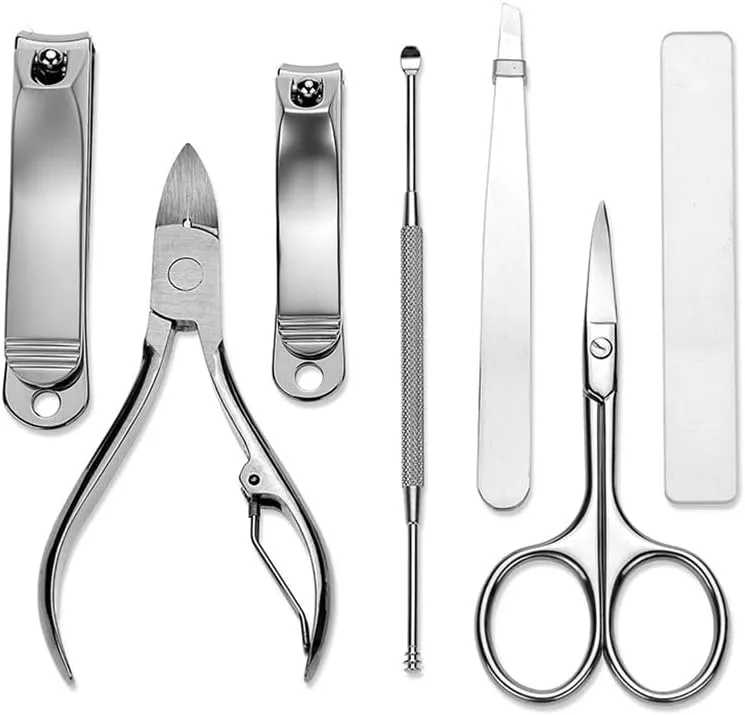 Zipper Pack 7 Piece Stainless Steel Nail Clipper Set Nail Clippers Manicure Tools Nail Art Set, 15.5*10.9*3.5cm