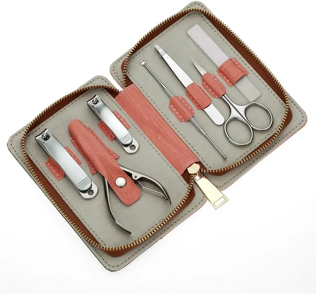 Zipper Pack 7 Piece Stainless Steel Nail Clipper Set Nail Clippers Manicure Tools Nail Art Set, 15.5*10.9*3.5cm