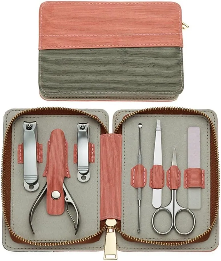 Zipper Pack 7 Piece Stainless Steel Nail Clipper Set Nail Clippers Manicure Tools Nail Art Set, 15.5*10.9*3.5cm