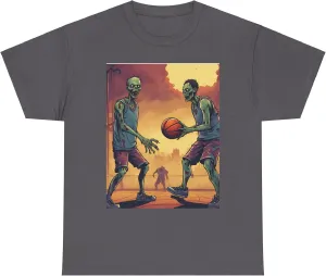 Zombies Playing Basketball Unisex Cotton Shirt – A Slam Dunk in Style! Charcoal