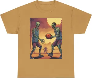 Zombies Playing Basketball Unisex Cotton Shirt – A Slam Dunk in Style! Old Gold