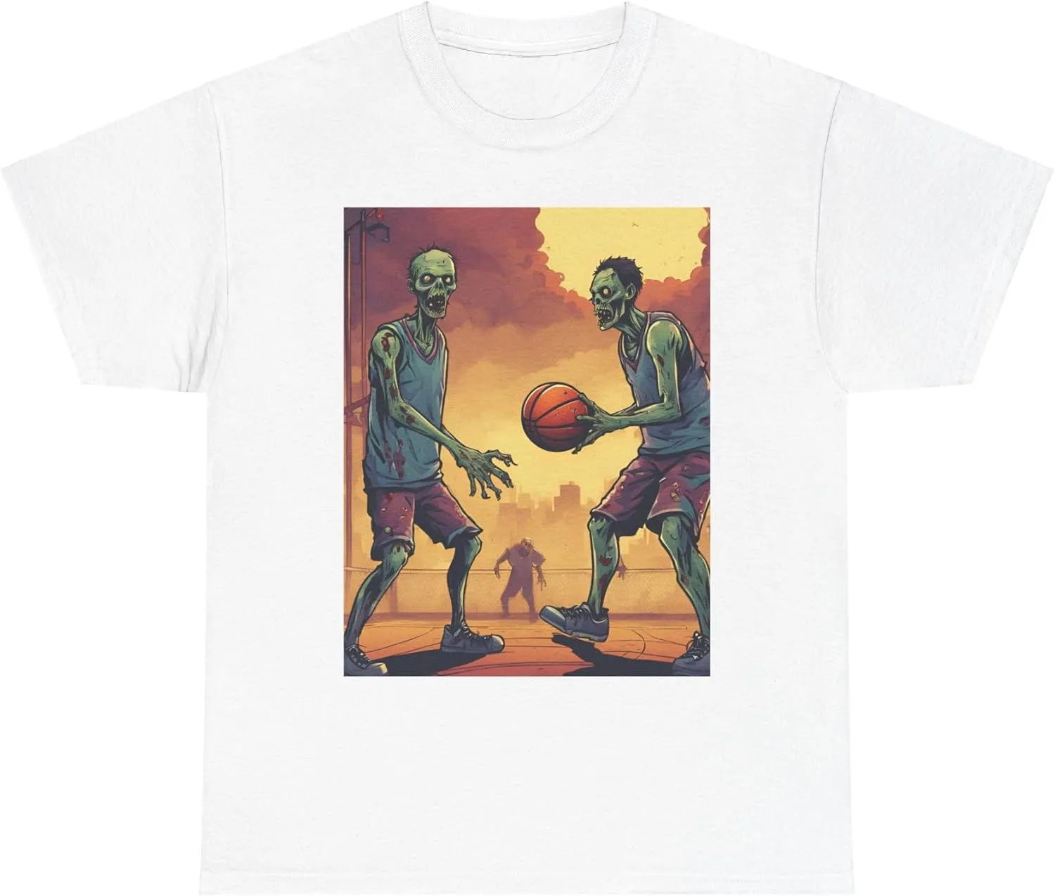 Zombies Playing Basketball Unisex Cotton Shirt – A Slam Dunk in Style! White